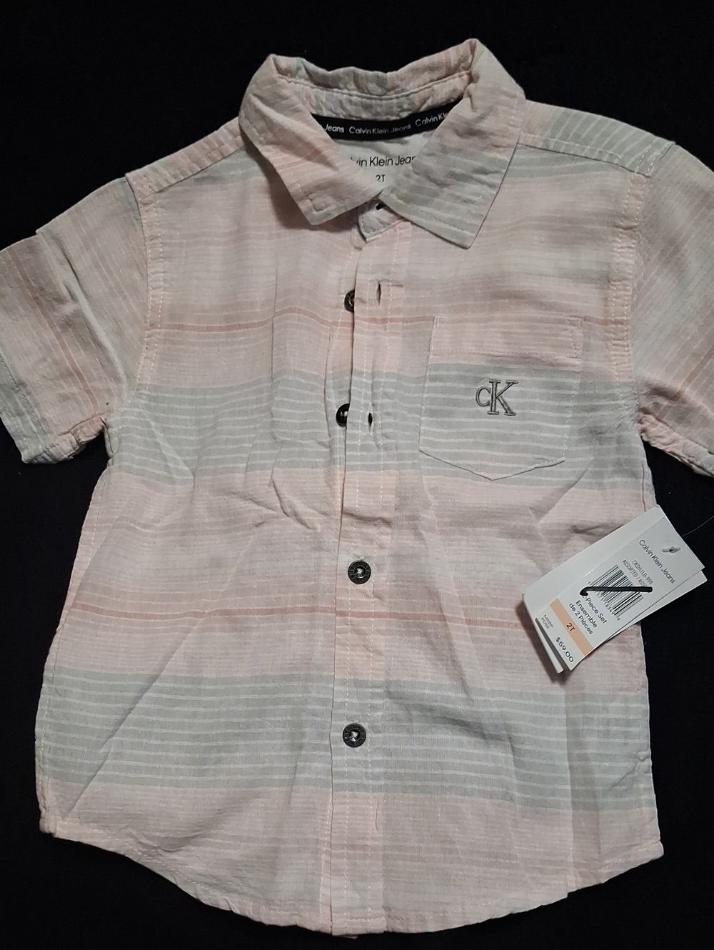 Calvin Klein Pastel Pink and Light Gray Striped Button-Down Shirt